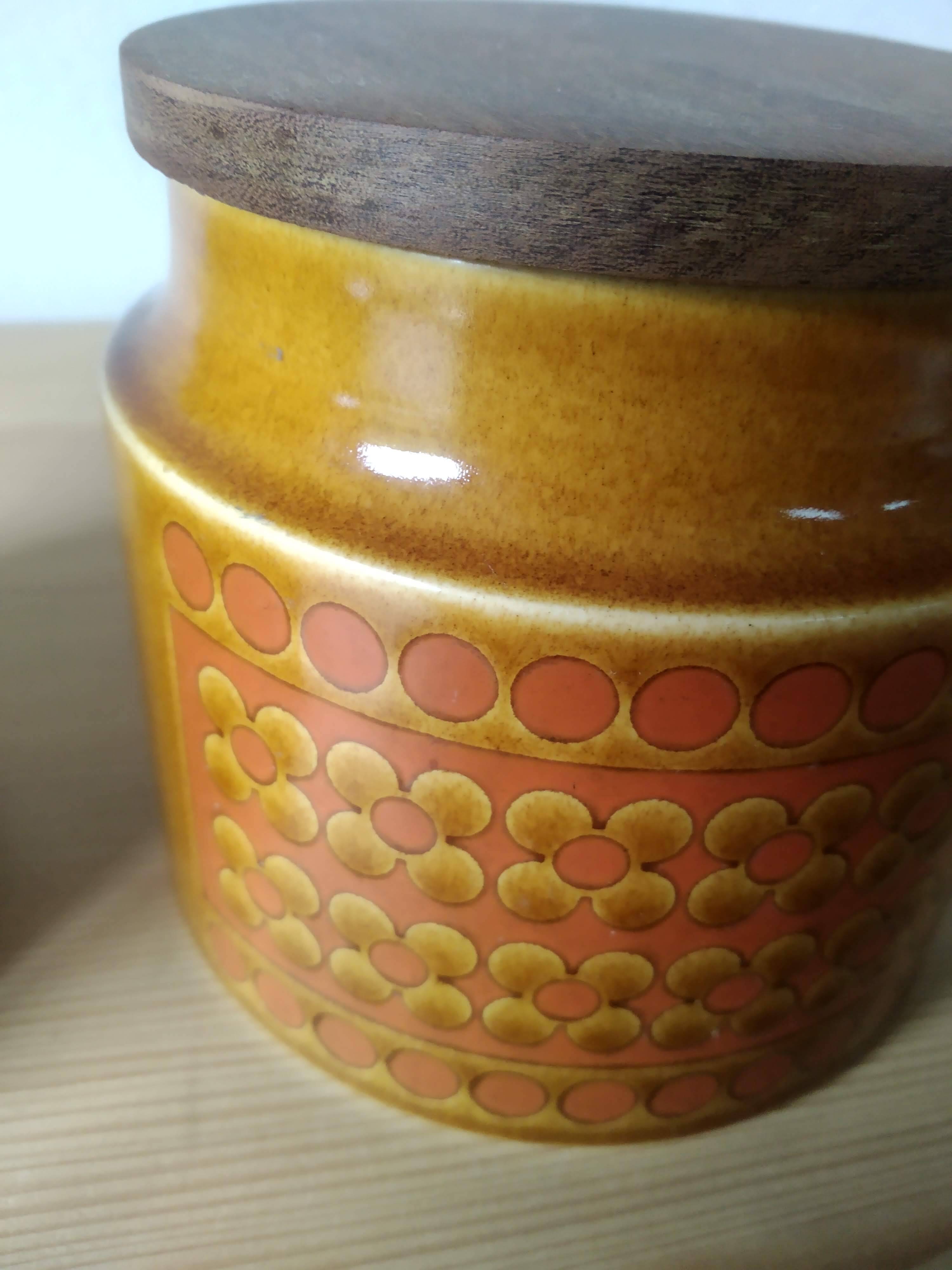Set of 2 vintage Hornsea Saffron round ceramic tins