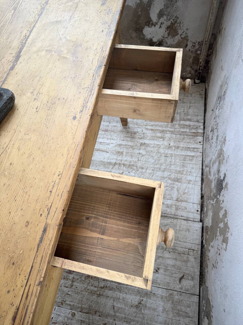 Pine and oak farmhouse table with multiple drawers, communal type, 240cm.