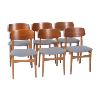 Ensemble de six chaises danoises en teck et chêne