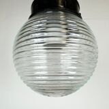 Industrial bakelite pendant light with ribbed glass, 1970s