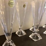 6 champagne flutes Cristal d'Arques, model Pyramide in crystal, 1980