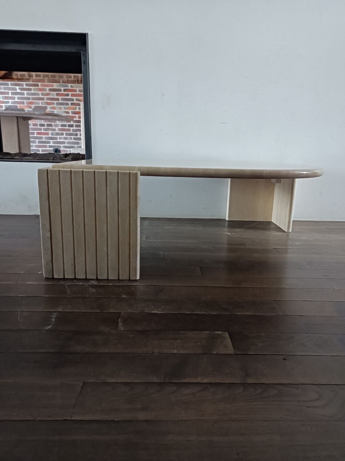 Large travertine coffee table drop shape