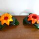 Paire de bougeoirs fleurs en verre Murano