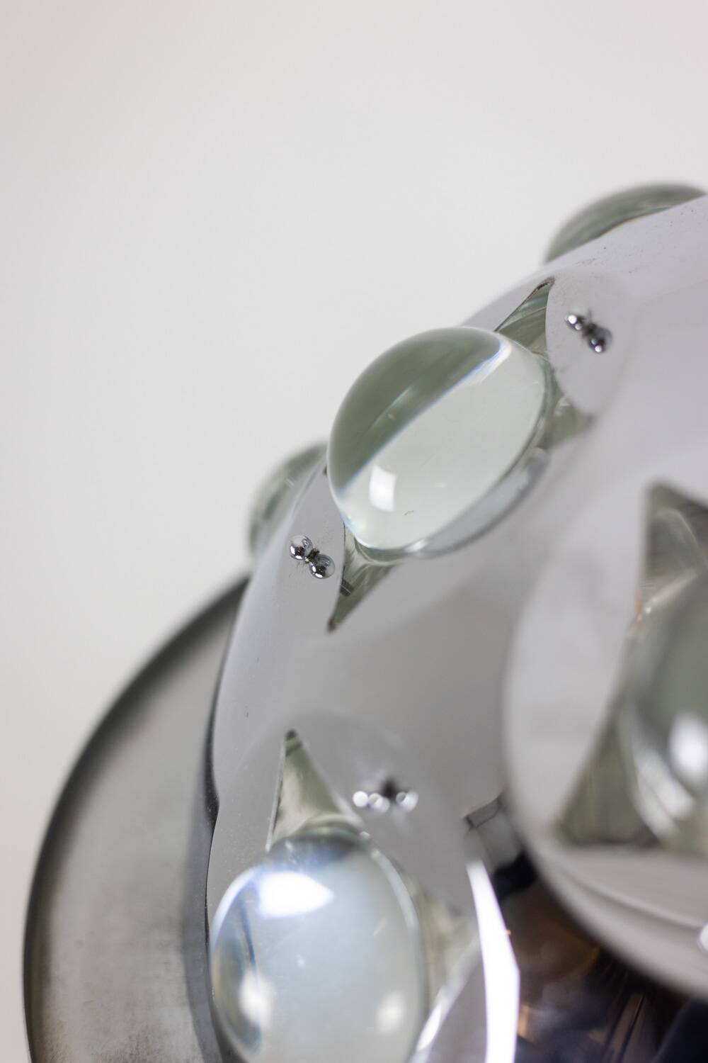 Oscar Torlasco. Chrome-plated metal "satellite" chandelier. 1970s.