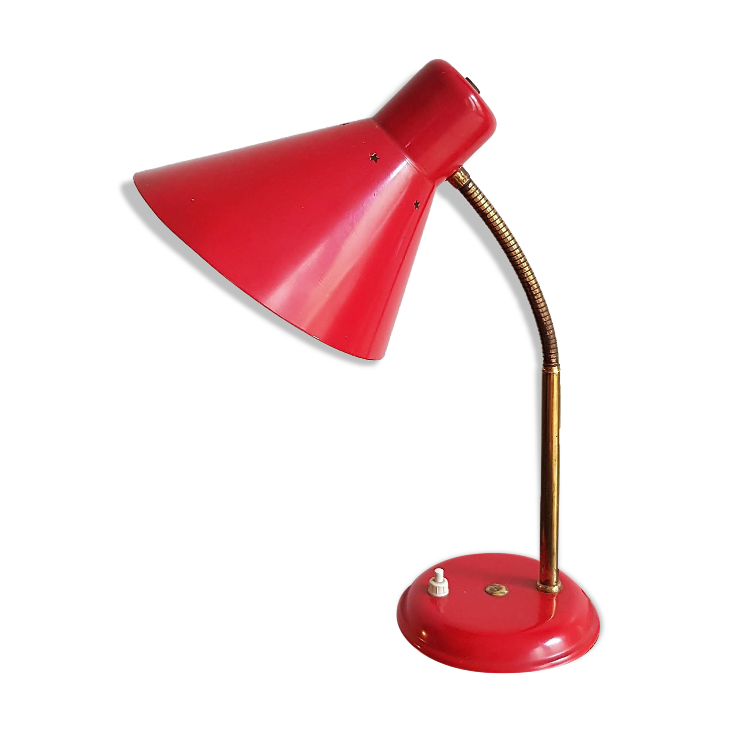 Lamp cocotte red gooseneck brass perforated stars