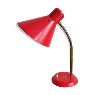 Lampe cocotte rouge col de cygne laiton étoiles perforées