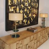 Brutalist Style Oak Handcarved Italian Large Sideboard