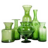Mid-century modern collection of six green vases by Erik Hoglund, Sweden, 1960s.