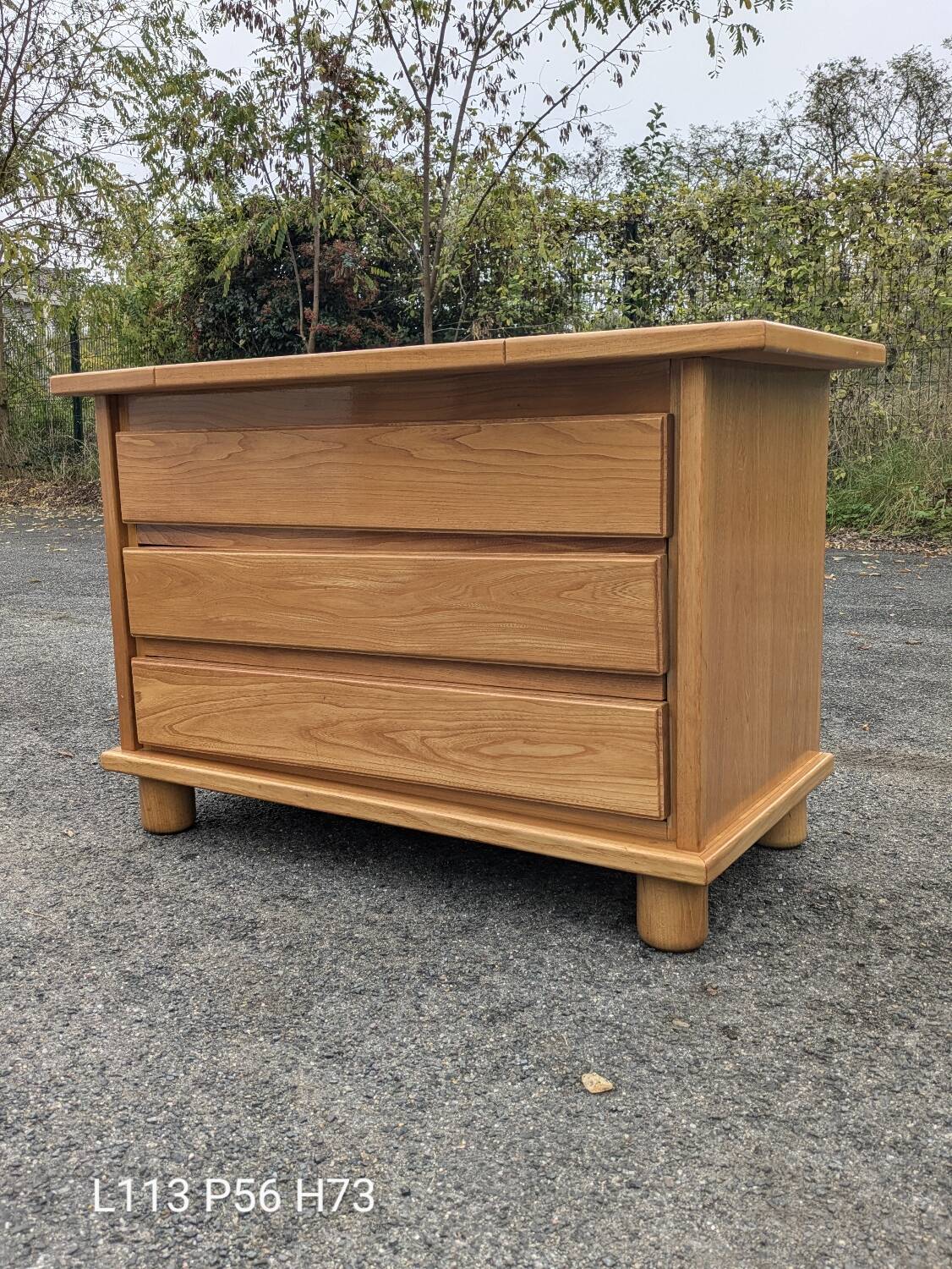 Brutalist chest of drawers in vintage elm 1980