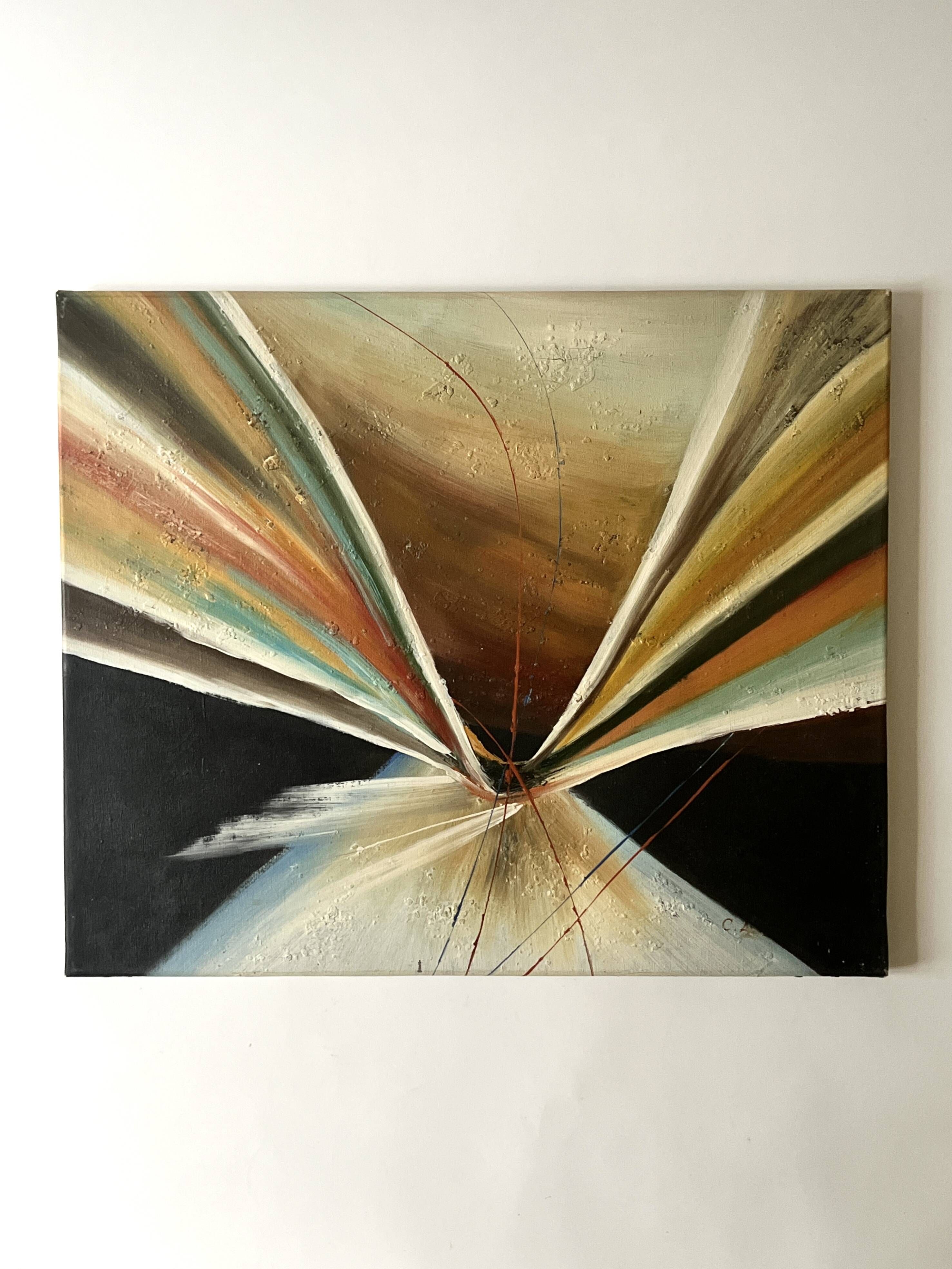 Large abstract modernist painting & original oil signed on canvas