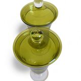 Murano Glass Green Lidded Urns, Venini Style, Italy, 1950s