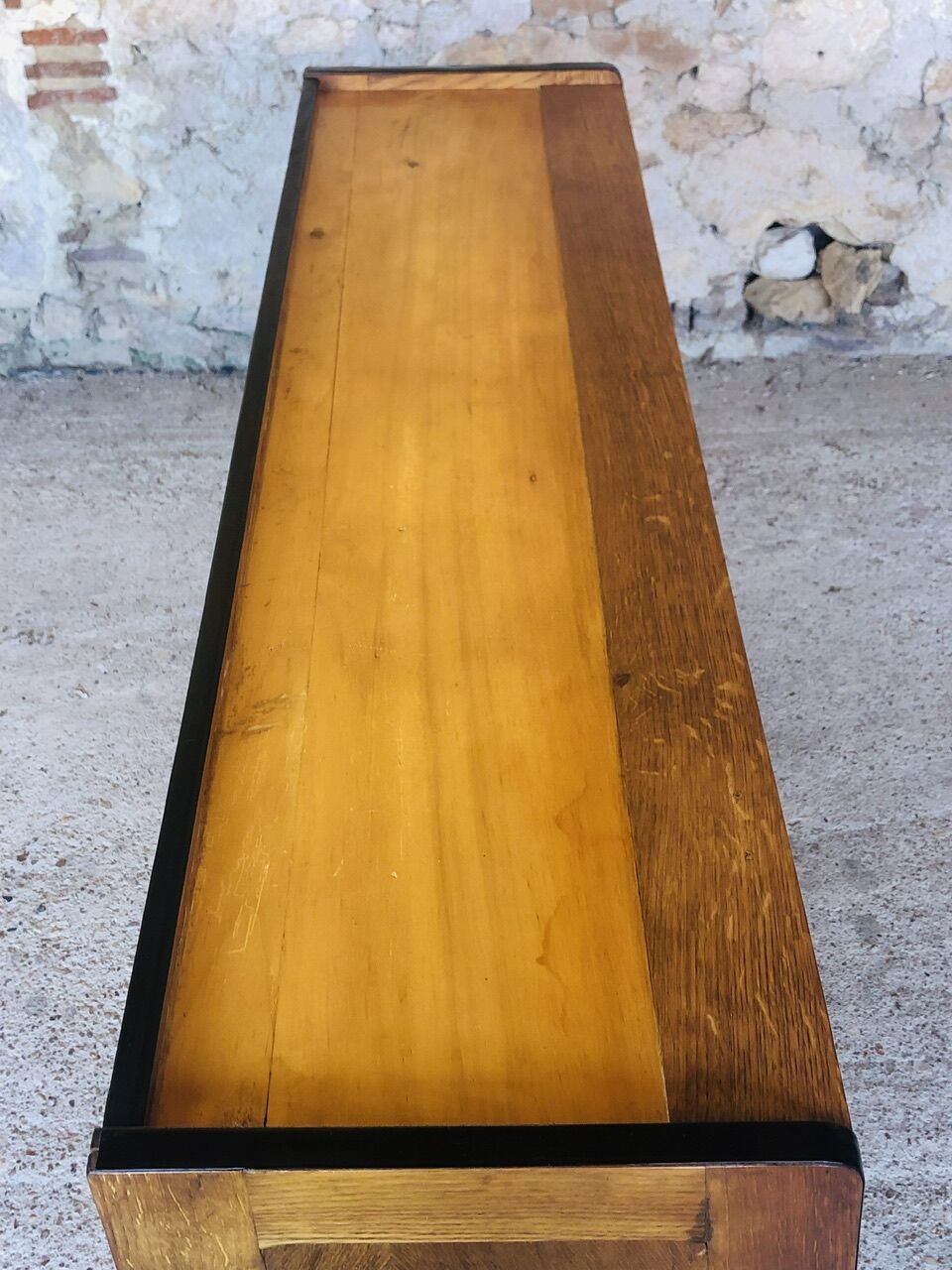 Small vintage row with sliding doors, metal legs Circa 50's