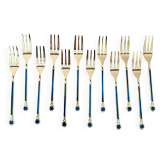 Vintage set of 12 Mid Century Modern gold colored Japanese stainless s