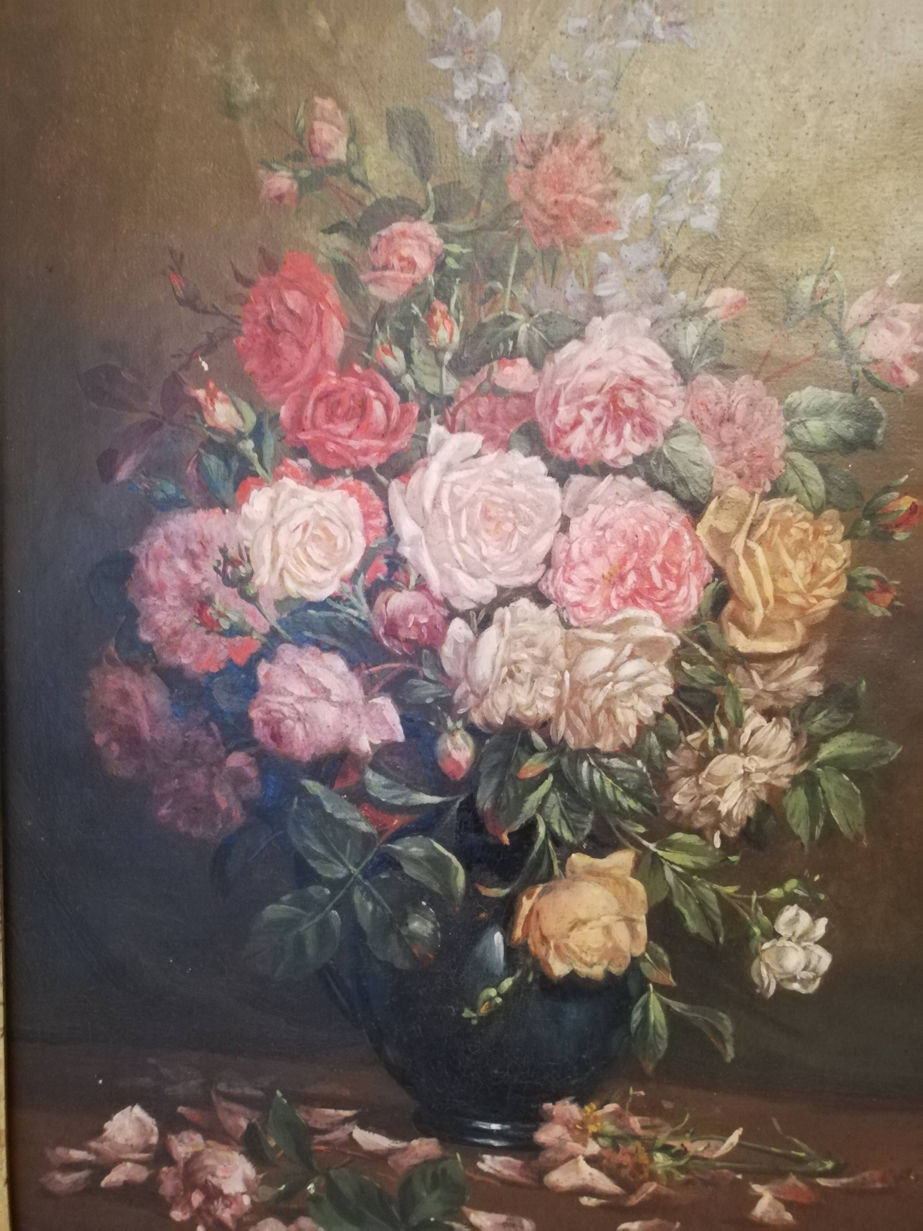 Oil on canvas bouquet of roses