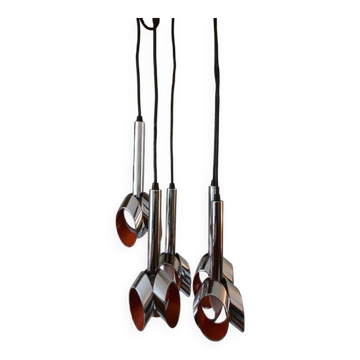 Lustre cascade raak années 70 5 feux chrome