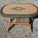 Coffee table vintage in two-tone rattan