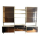 Wall-mounted and modular bookcase in lacquered brass, mirrors and smoked glass by Mahey, Design 1970