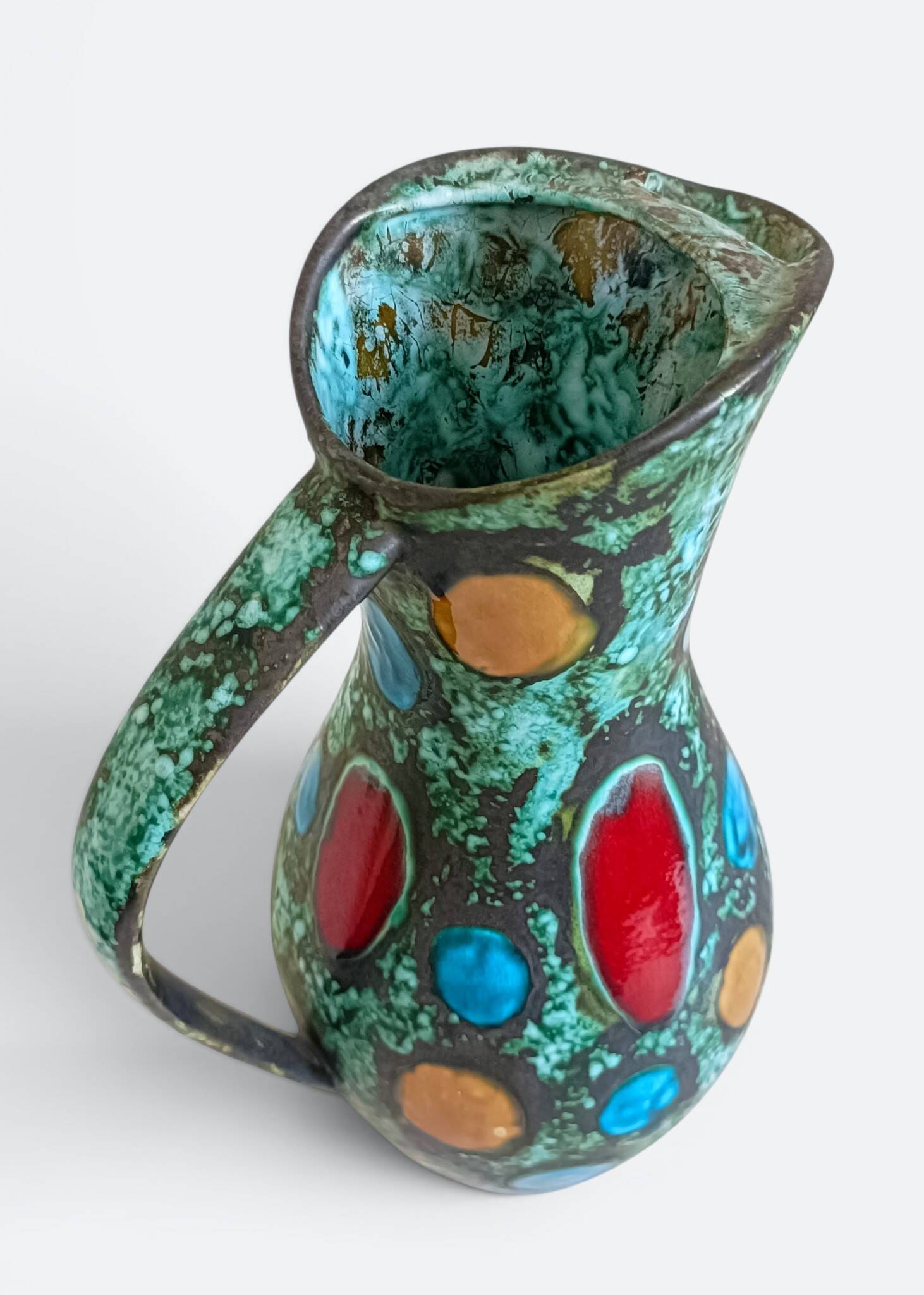 French Mid-Century Studio Pottery Pitcher/ Vase, Hand-Decorated, C. 1960