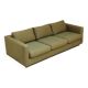 Pierre Frey modernist bench in green and gold patterned fabric