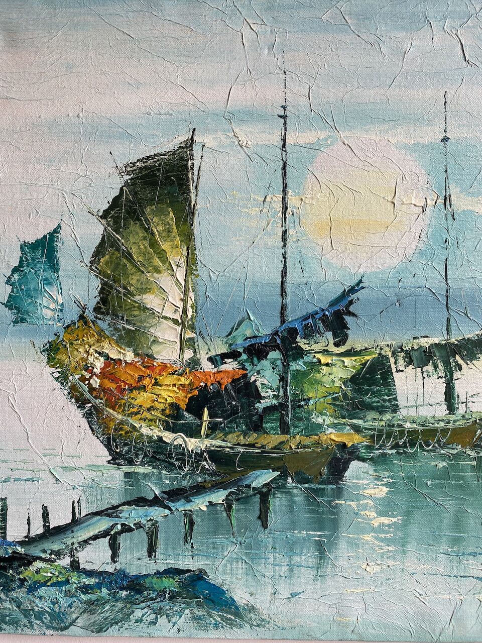Marine, zampan boats at sunset, XX century