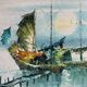 Marine, zampan boats at sunset, XX century