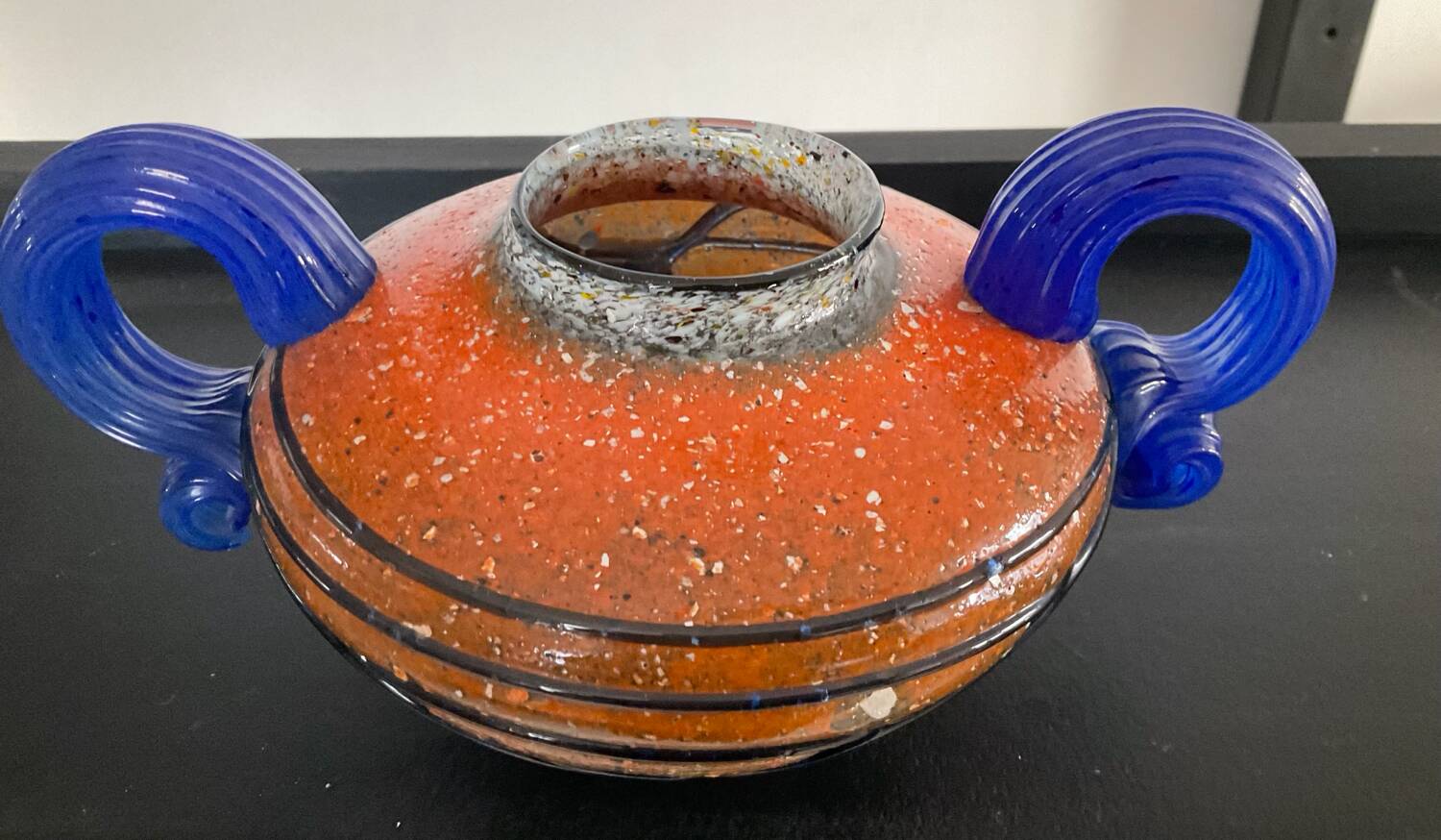 Vintage glass paste vase with handles