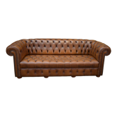 Canapé Chesterfield 3 places vintage en cuir marron