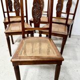 Art Deco table and six chairs in solid walnut, 20th century.