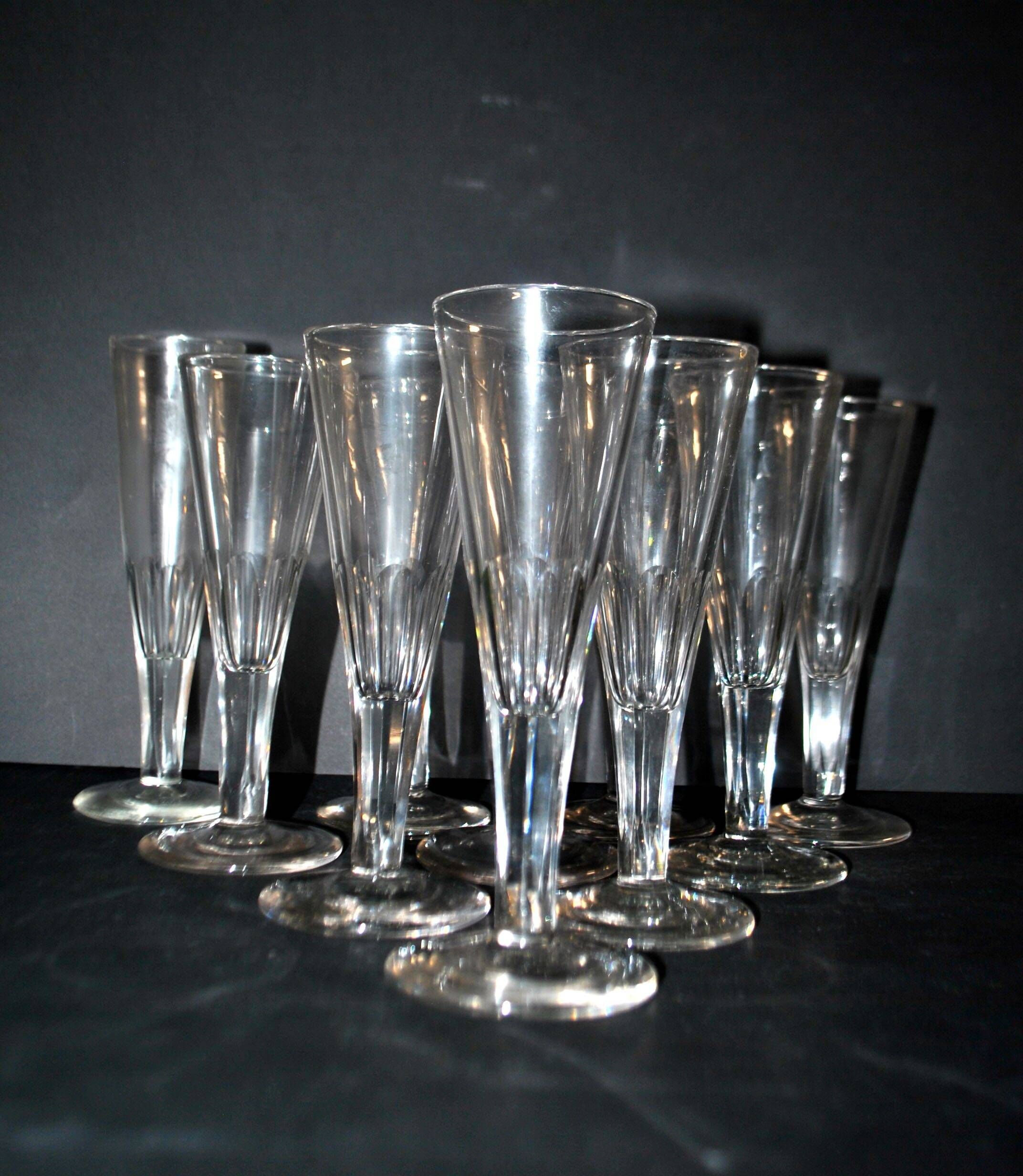 Portieux? Set of 10 cut glass champagne flutes from 1900 bistro.