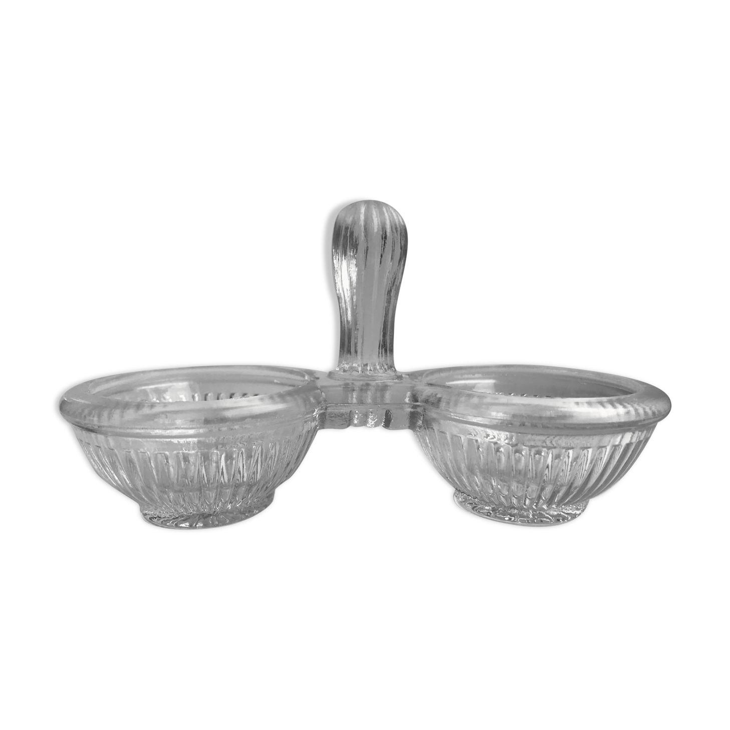 30s moulded glass salt shaker / salt pan