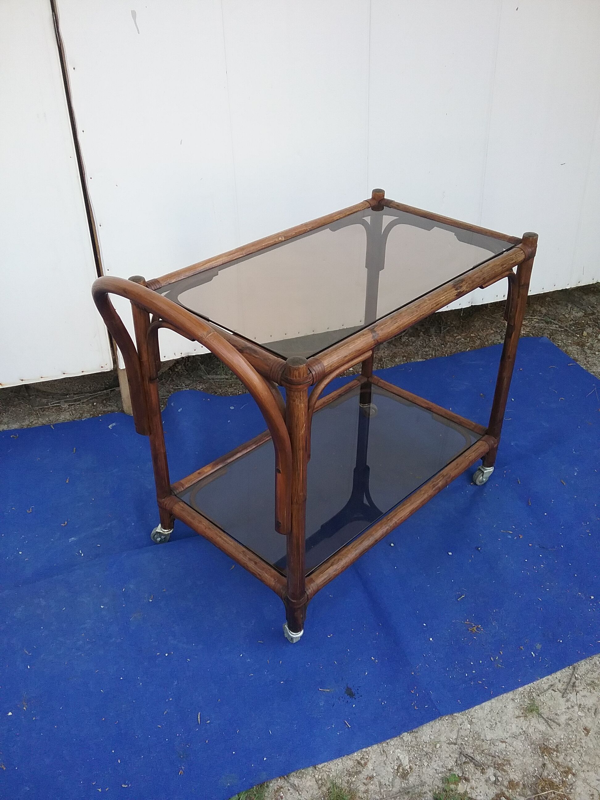 Vintage bamboo rolling trolley