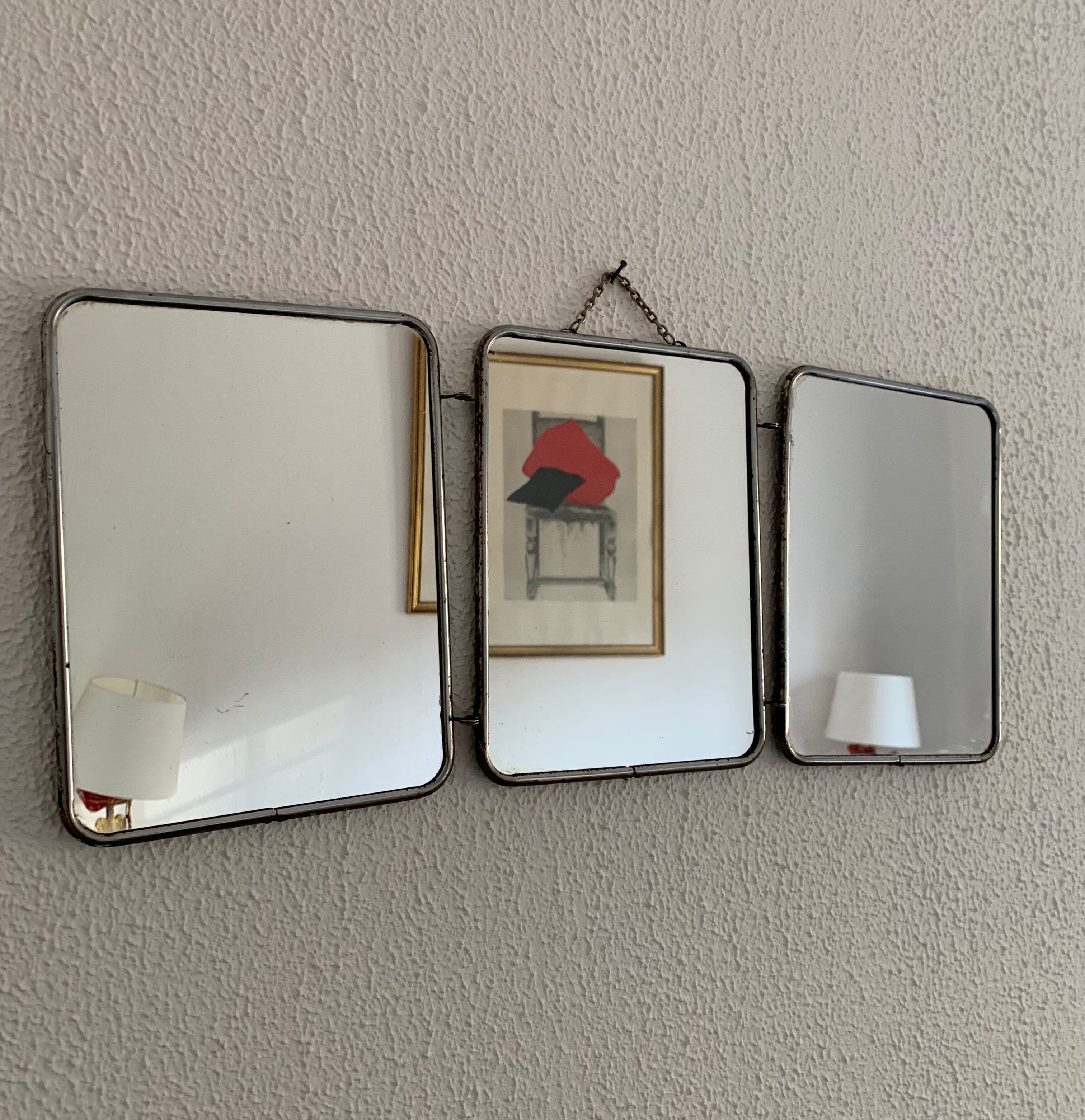 Vintage mirror triptych barber ink stain, 1950, 24 x 56 cm