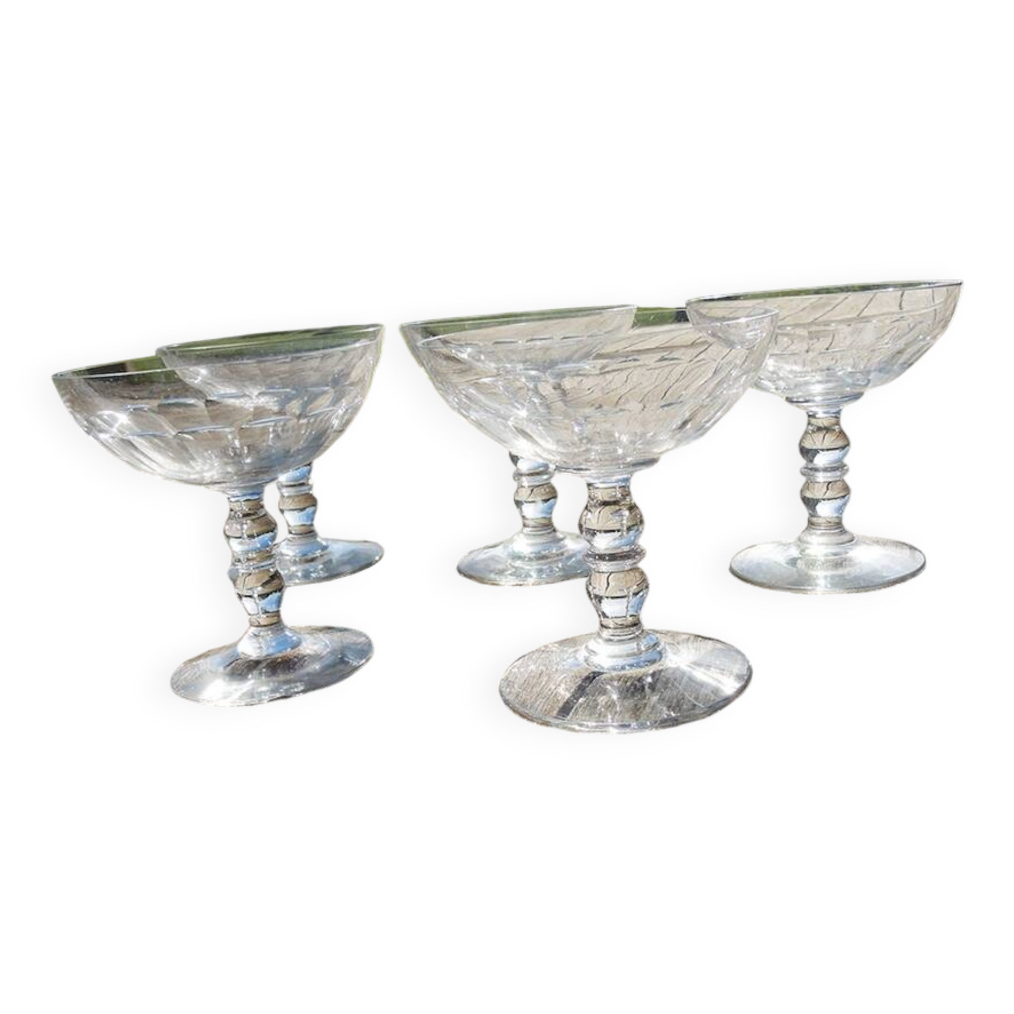5 Antique Champagne Glasses in Gadrooned Glass