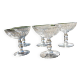 5 Anciennes Coupes à Champagne en Verre Godronné