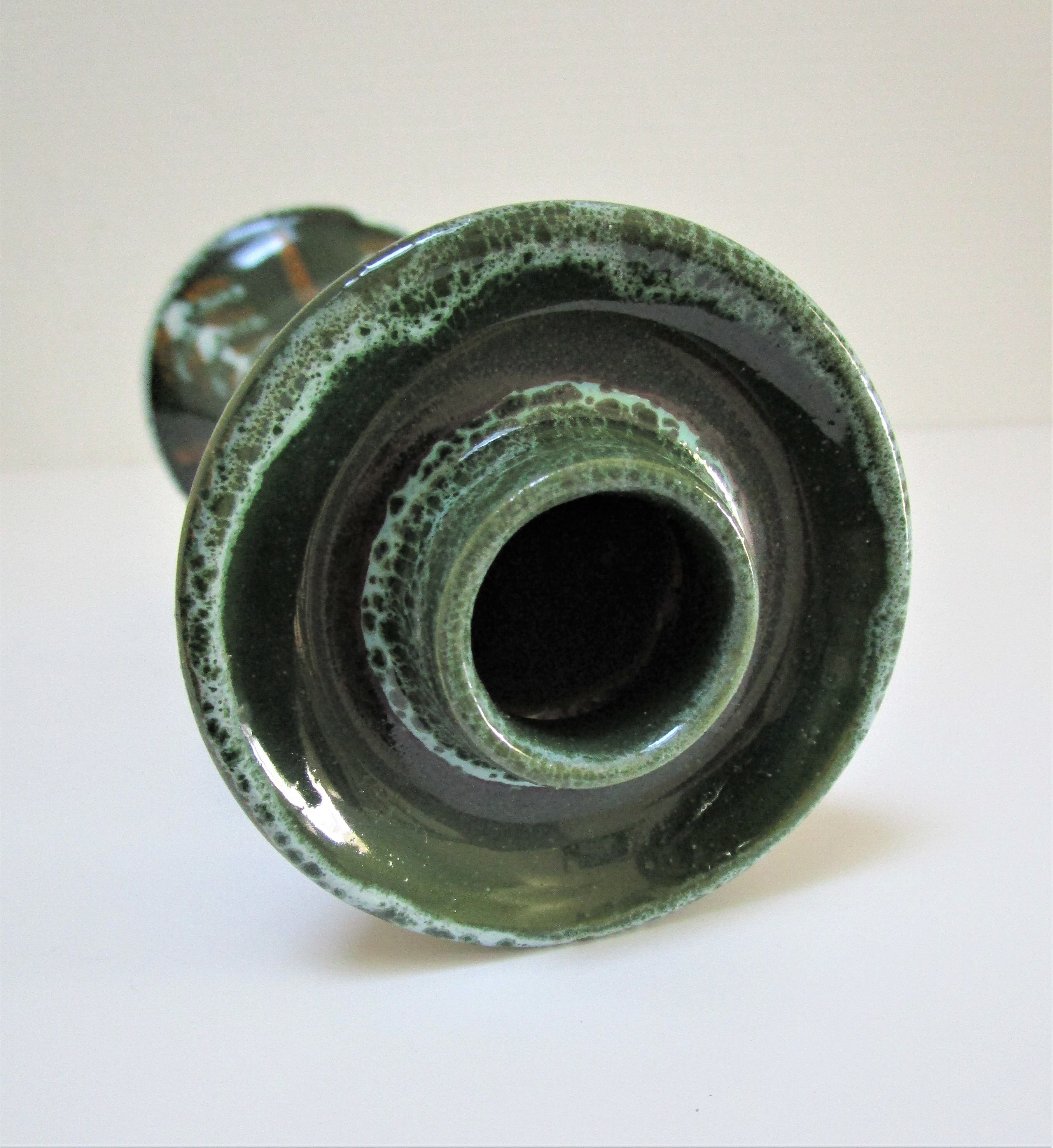 enamelled ceramic candle holder signed "S" plant decoration 70s