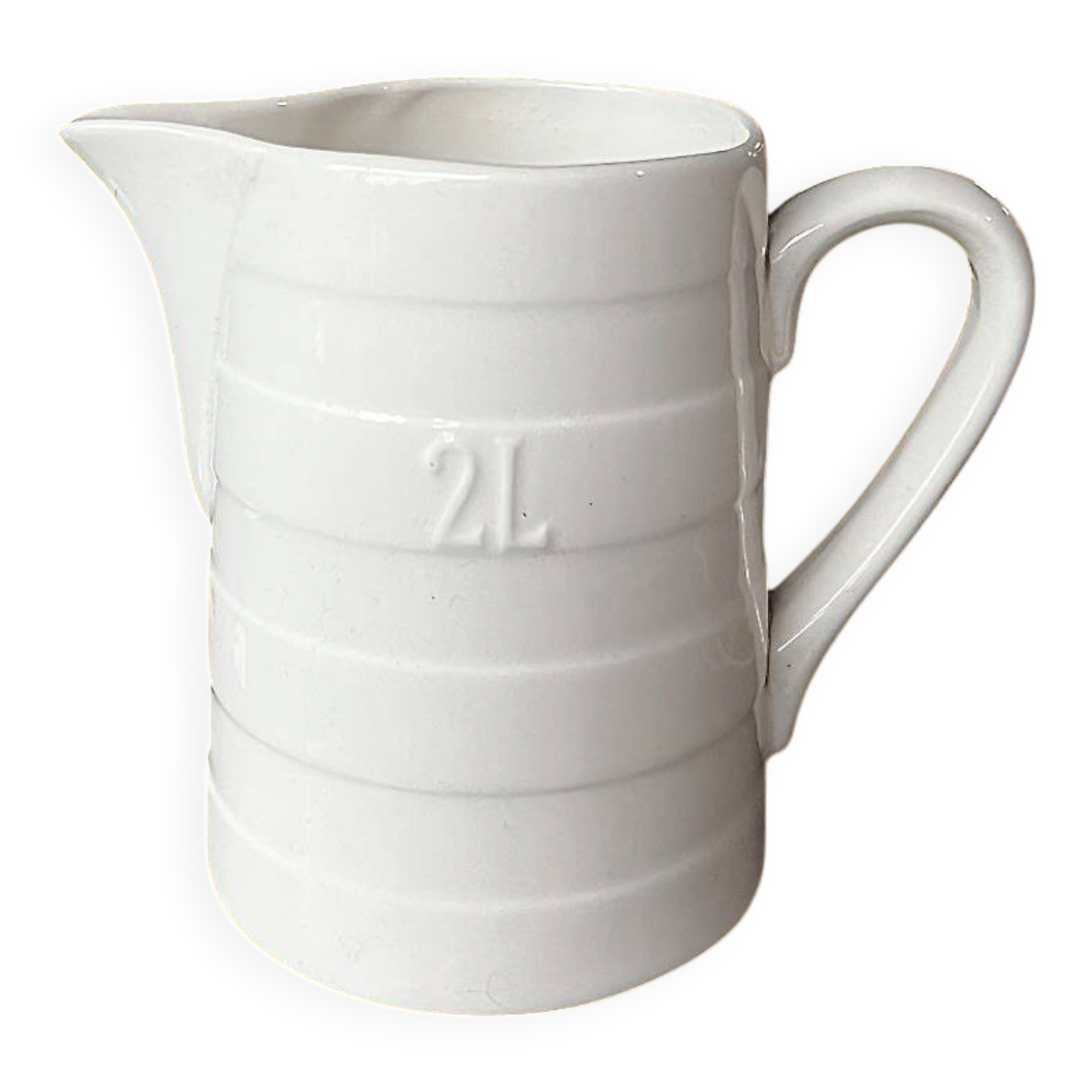 Vintage white ceramic jug with glaze – 2 L - BOCH La Louvière