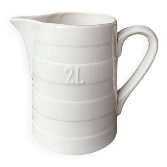 Vintage white ceramic jug with glaze – 2 L - BOCH La Louvière