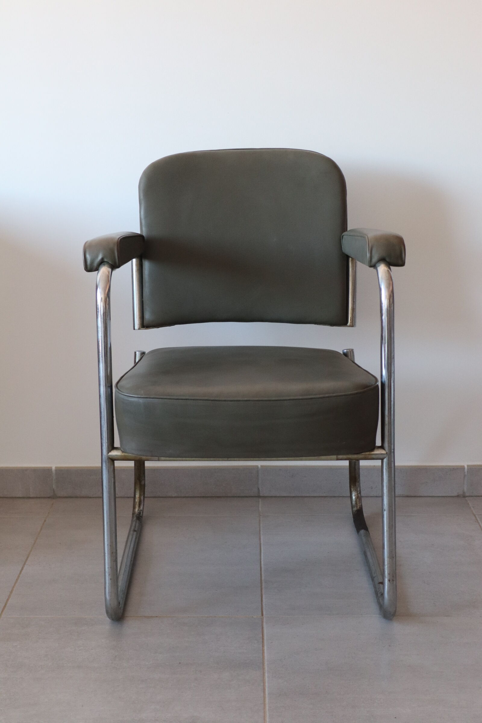 Industrial roneo armchair gray 50s/60s