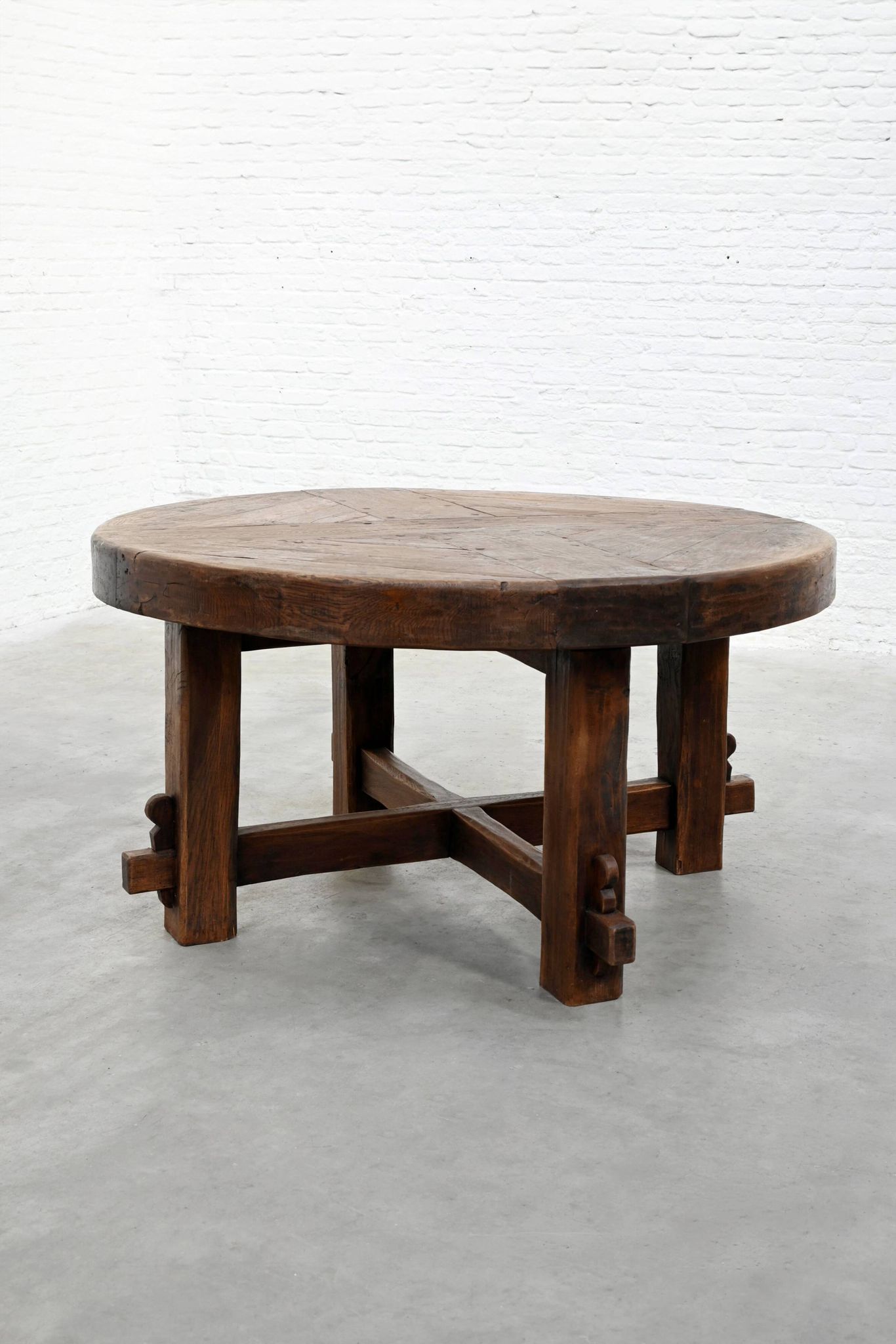 Rustic Brutalist Wooden Dining Table, France 1920s
