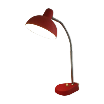 Lampe de Table Col de Cygne en Métal Rouge & Argent