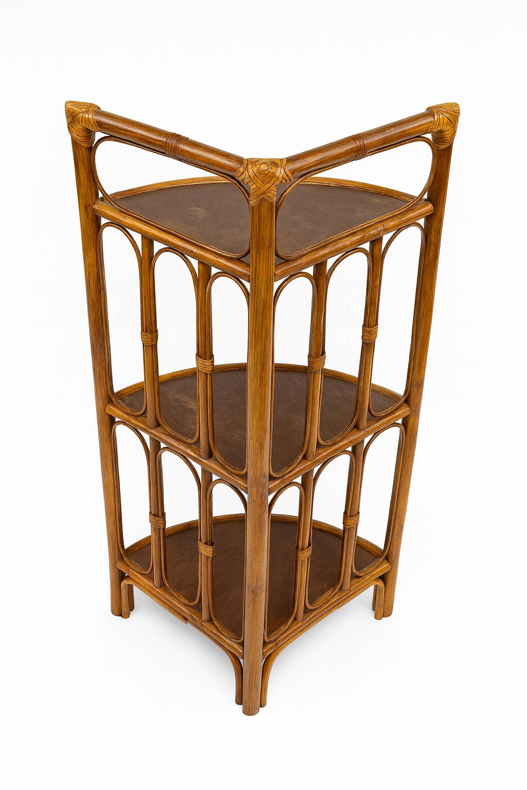 Vintage Bamboo and Wood Corner Shelf - 3 Tiers