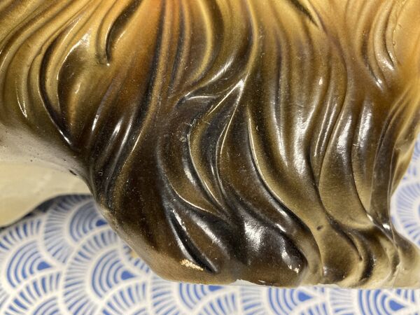 Sculpture de chien Shitzu en Majolique italienne par Bravo Italy 1970