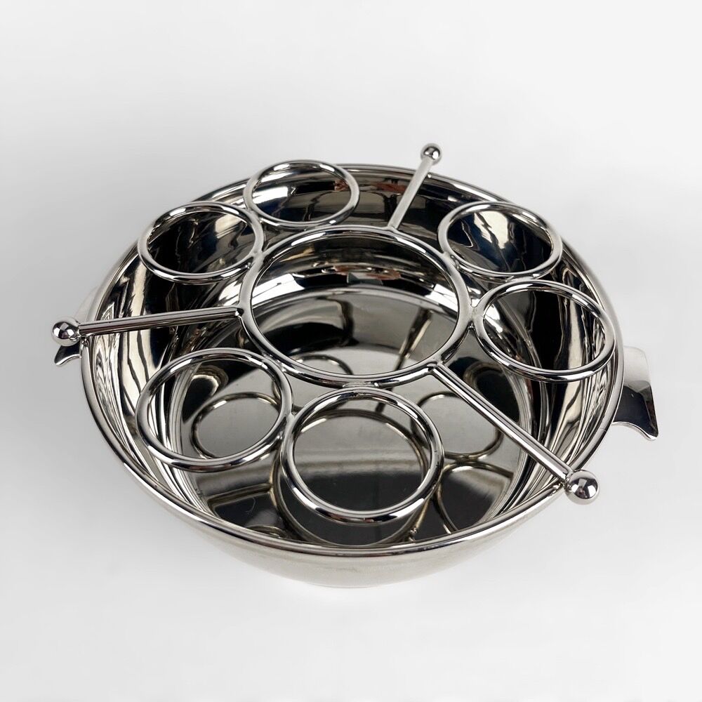 Silver metal and glass caviar serving