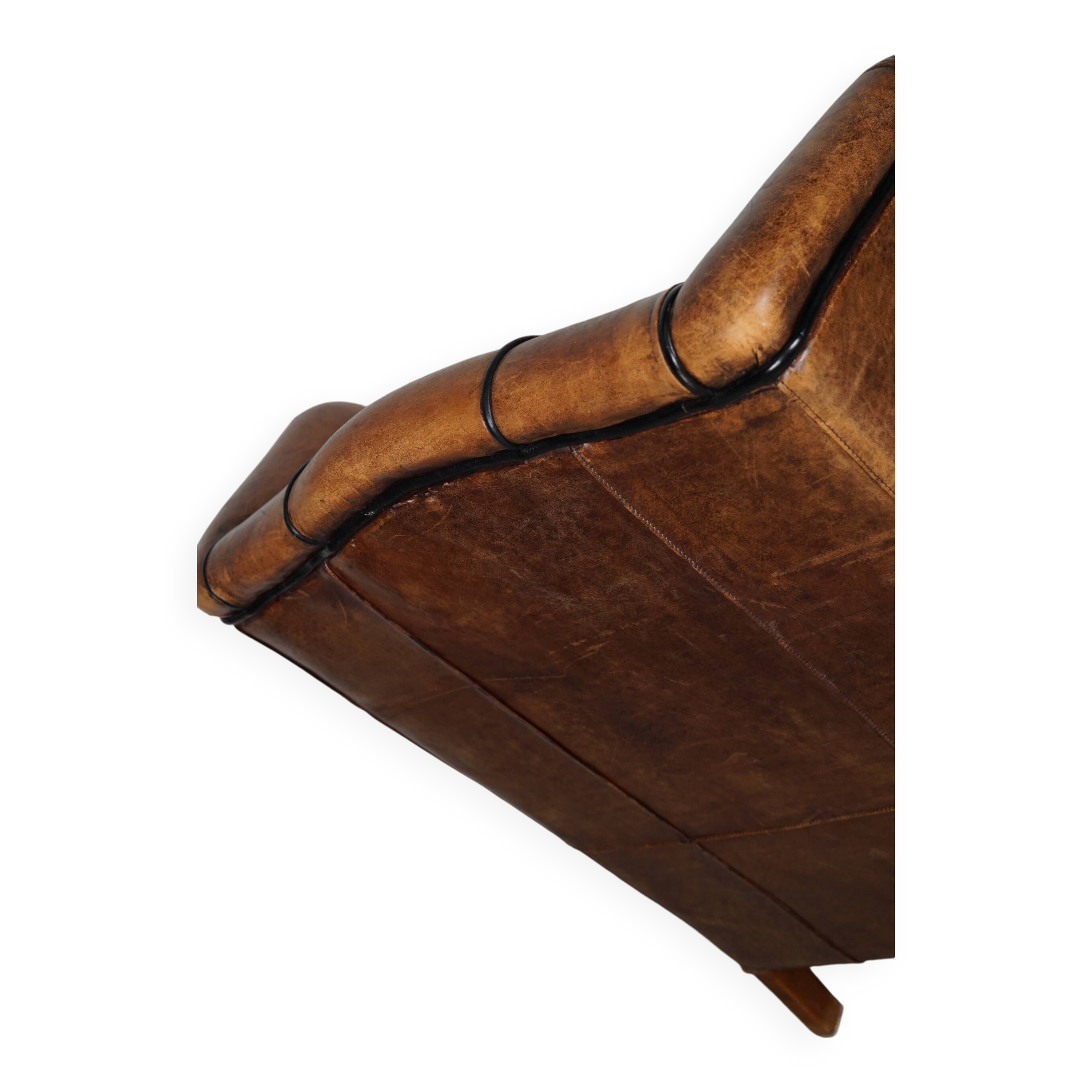 Fauteuil hollandais vintage en cuir cognac