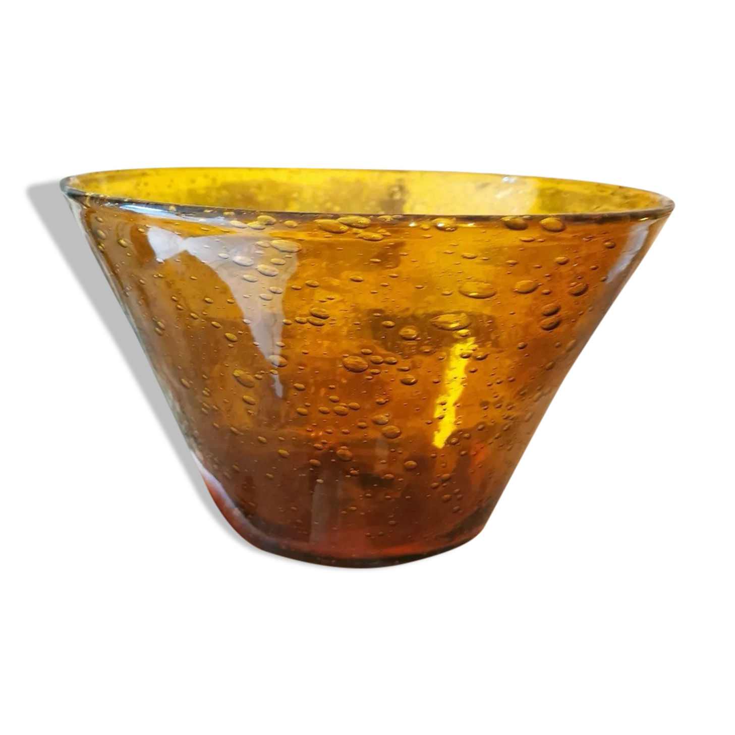 Saladier en verre bullé ambré