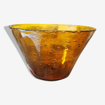 Amber bubbled glass bowl