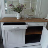 Art Deco sideboard patinated pearl gray, oak top.