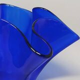 1970s Blue Vase "Fazzoletto" by Dogi in Murano Glass. Made in Italy