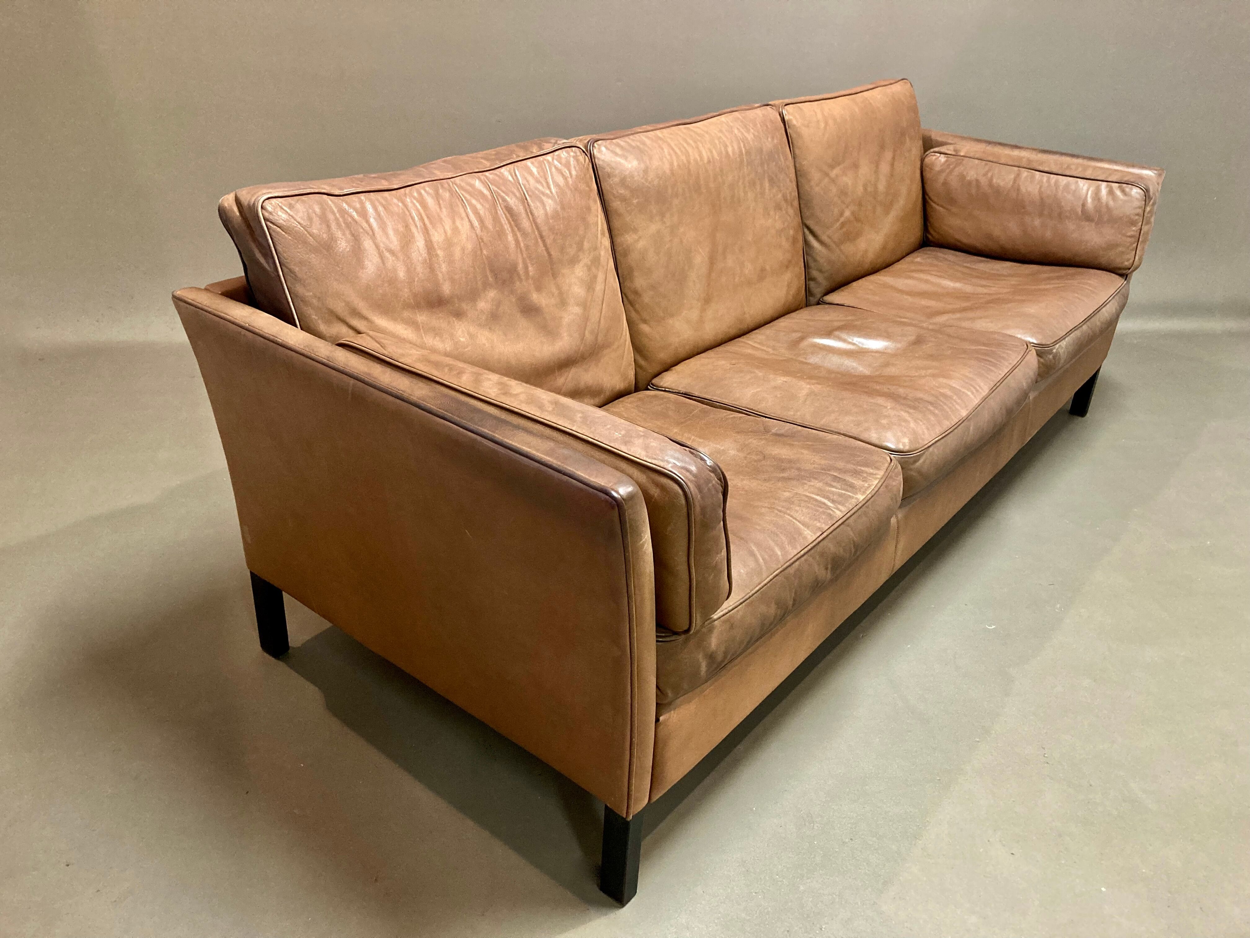 Sofa 3 places leather scandinavian design 1960