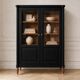 Renovated black antique Louis XVI style display cabinet, glass-fronted bookcase.